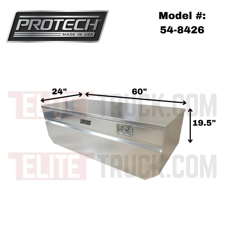 Protech Chest Tool Box - 19.5X24X60, Notched, Smooth Lid Bright Aluminum Includes Tray Model 54-8426 - Image 2