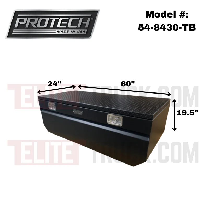 Protech Chest Tool Box - 19.5X24X60, V-Notched- Diamond Plate Lid Textured Black Includes Tray Model 54-8430-TB - Image 2