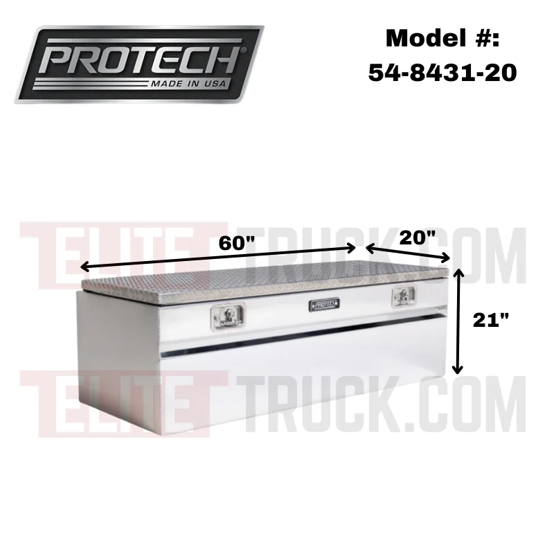 Protech Chest Tool Box - 22X20X60, W/5" Chamfer Diamond Plate Lid Bright Aluminum Includes Tray Model 54-8431-20 - Image 2