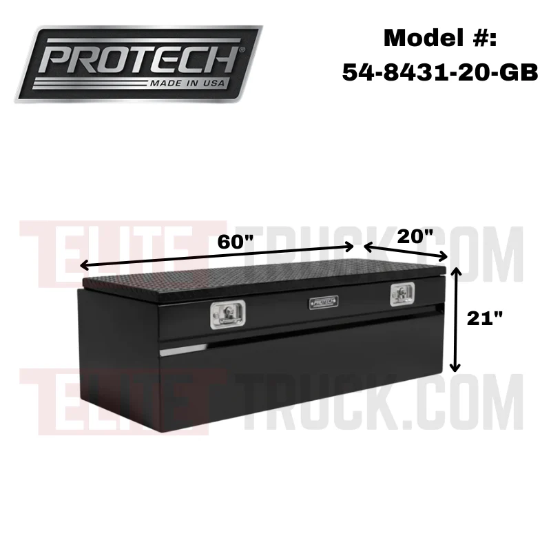 Protech Chest Tool Box - 22X20X60, W/5" Chamfer - Diamond Plate Lid Gloss Black Includes Tray Model 54-8431-20-GB - Image 2