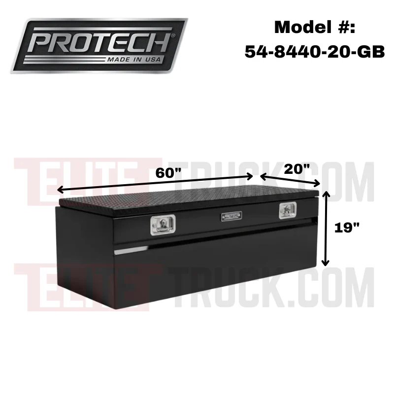 Protech Chest Tool Box - 19X20X60, W/4" Chamfer - Diamond Plate Lid Gloss Black Includes Tray Model 54-8440-20-GB - Image 2