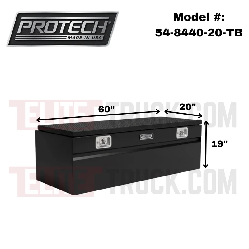 Protech Chest Tool Box - 19X20X60, W/4" Chamfer- Diamond Plate Lid Textured Black Includes Tray Model 54-8440-20-TB - Image 2