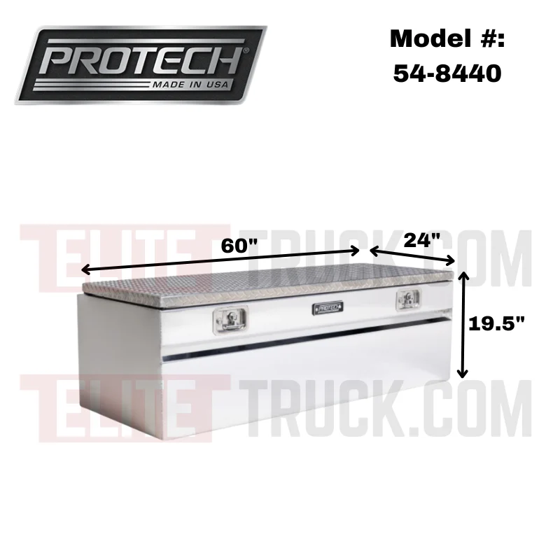 Protech Chest Tool Box - 19.5X24X60 Diamond Plate Lid Bright Aluminum Includes Tray Model 54-8440 - Image 2