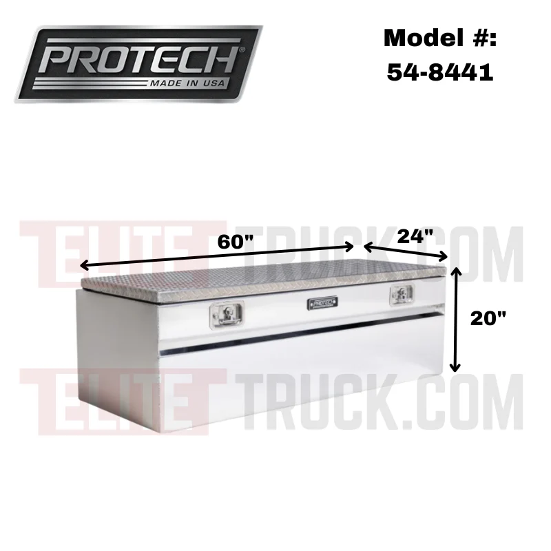 Protech Chest Tool Box - 20X24X60, W/5" Chamfer Diamond Plate Lid Bright Aluminum Includes Tray Model 54-8441 - Image 2