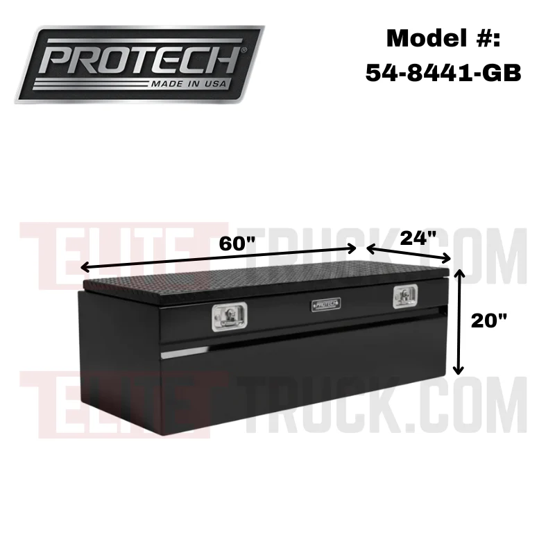 Protech Chest Tool Box - 20X24X60, W/5" Chamfer - Diamond Plate Lid Gloss Black Includes Tray Model 54-8441-GB - Image 2