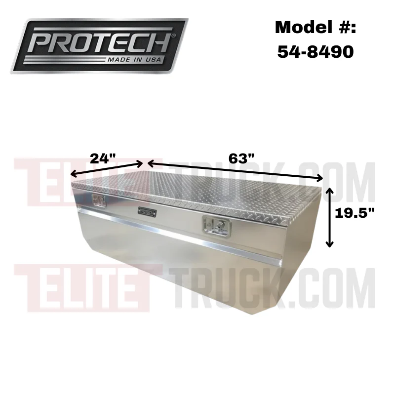 Protech Chest Tool Box - 19.5X24X63, 99-16 Ford Standard Duty, Notched Diamond Plate Lid Bright Aluminum Includes Tray Model 54-8490 - Image 2