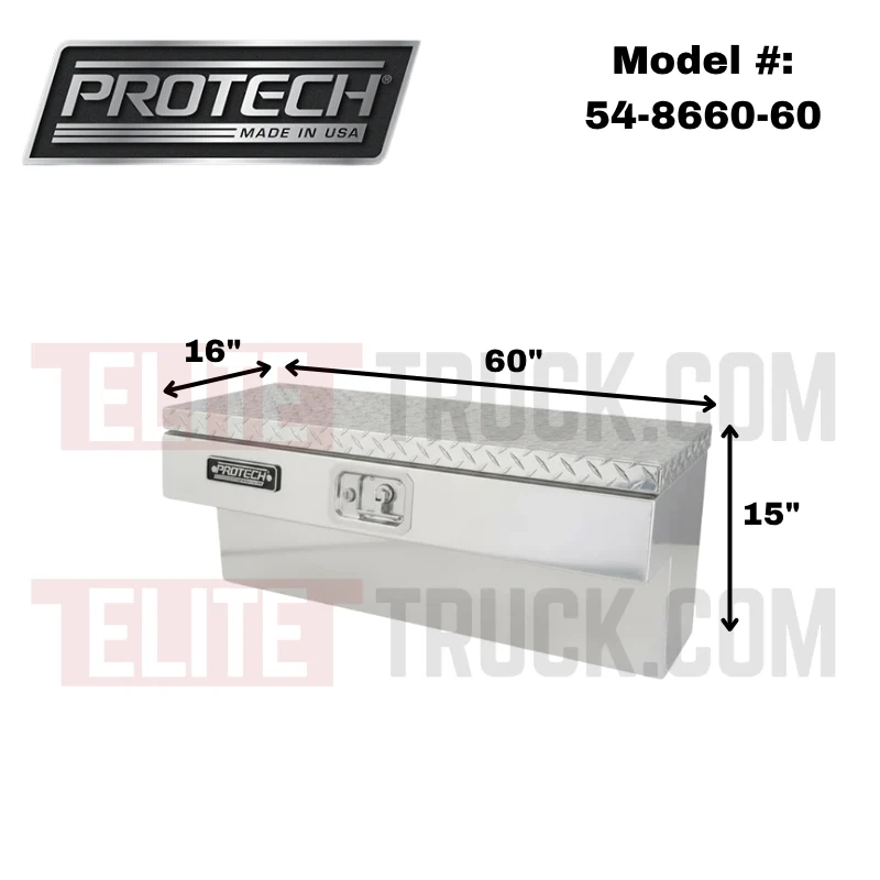 ProTech Side Mount Box - 16W X 60L Diamond Plate Lid Bright Aluminum Model 54-8660-60 - Image 2