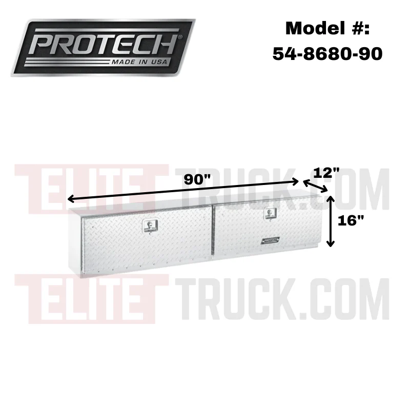 ProTech Top Mount Box -16Hx12Dx90L w/ 2 Diamond Plate Drop Doors Bright Aluminum Model 54-8680-90 - Image 2