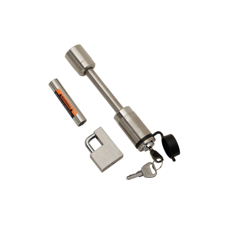 Draw-Tite Trailer Hitch Lock - 1-1/4 in. & 2 in. Square Receivers, 1/2 in. & 5/8 in. Pin Diameter, Dogbone Style, Stainless Steel Model 580406