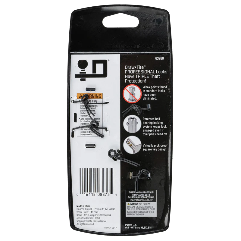 Draw-Tite Trailer Hitch Lock - 3 in. Square Receiver, 5/8 in. to 3/4 in. Pin Diameter, Professional Model 63260 - Image 6