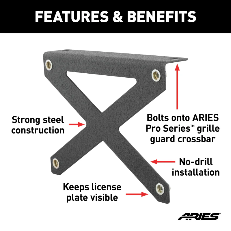 ARIES Pro Series Grille Guard License Plate Bracket Model 85-0000 - Image 3