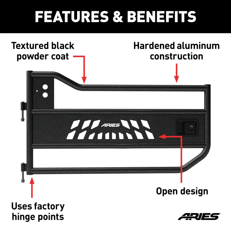 ARIES Jeep Wrangler JK Aluminum Front Tube Doors Model AR15009 - Image 3