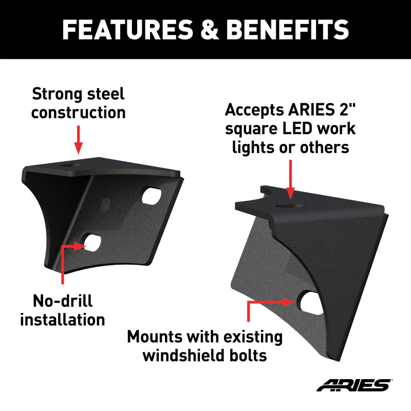 ARIES Jeep Wrangler JK Windshield Light Brackets Model AR15800 - Image 3