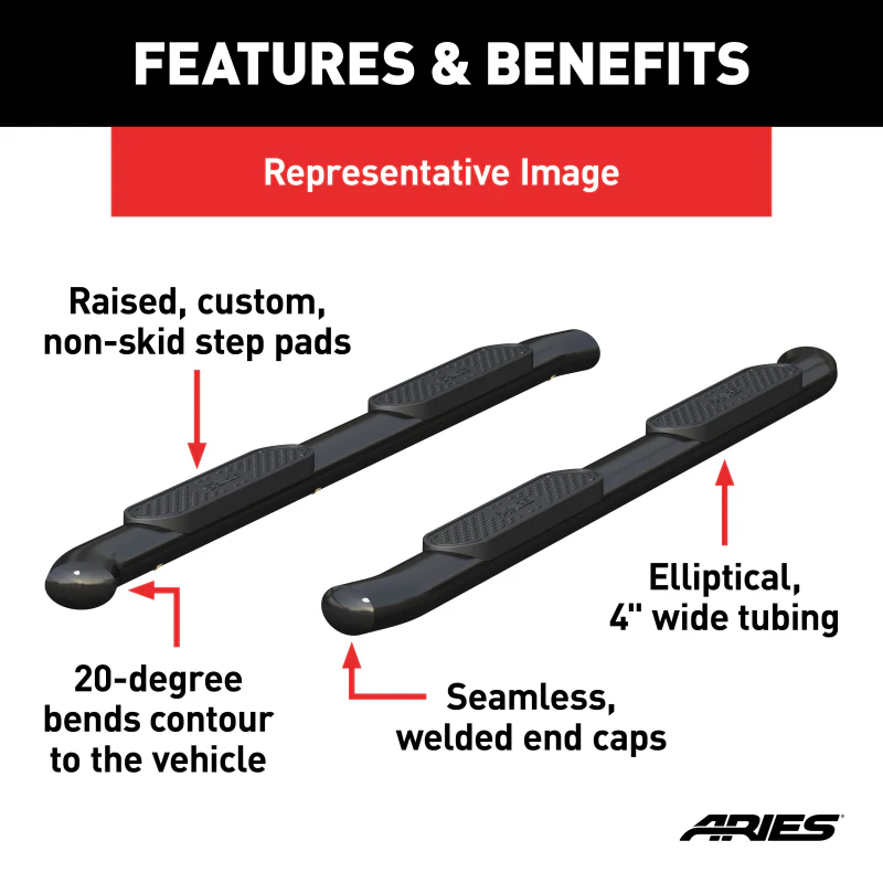 ARIES 4" Black Steel Oval Side Bars, For Toyota Tundra CrewMax Model S222023 - Image 3