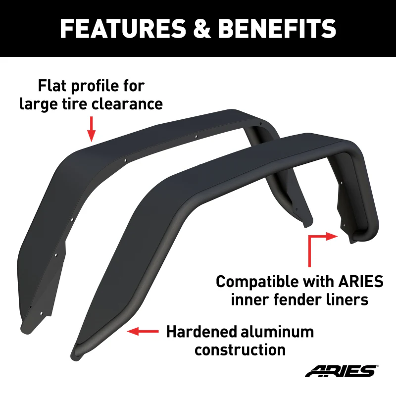 ARIES Jeep Gladiator JT Smooth Carbide Black Aluminum Rear Fender Flares Model 2500217 - Image 2