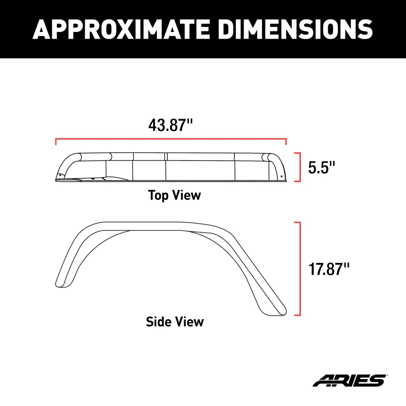 ARIES Jeep Wrangler JK Smooth Black Aluminum Rear Fender Flares Model 2500211 - Image 3