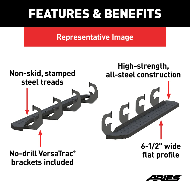 ARIES RidgeStep 6-1/2" x 75" Black Steel Running Boards, For Toyota Tacoma Model 2055558 - Image 4