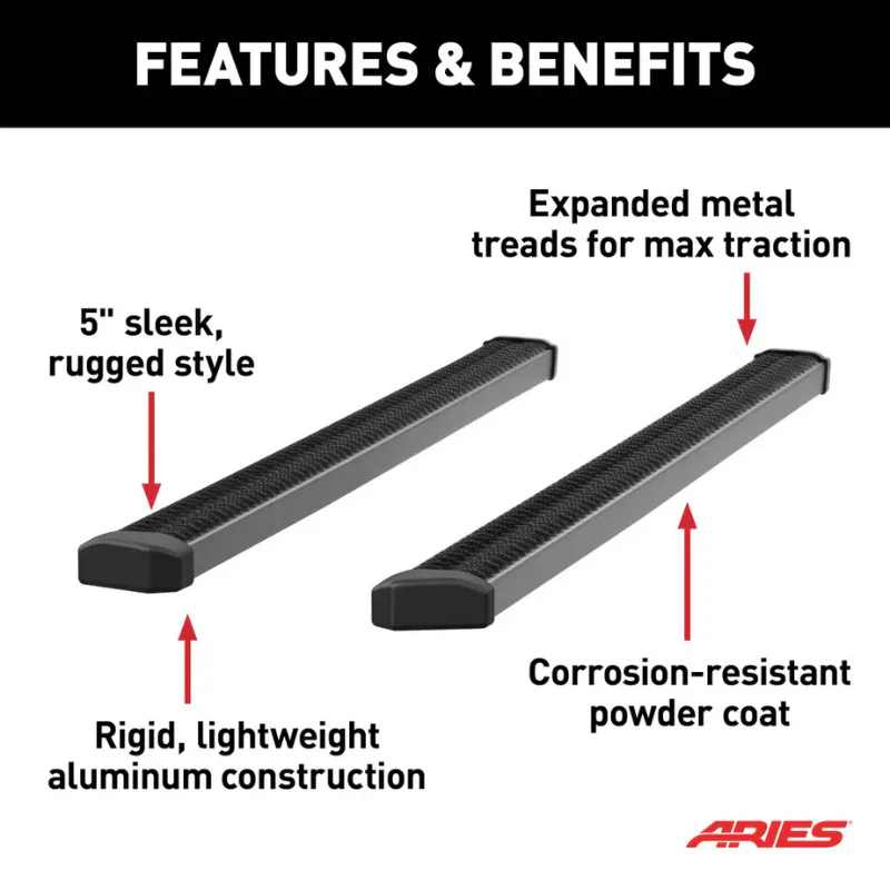 ARIES SlimGrip 5" x 78" Black Aluminum Running Boards, Fits Select Ford Ranger Model 2559052 - Image 3