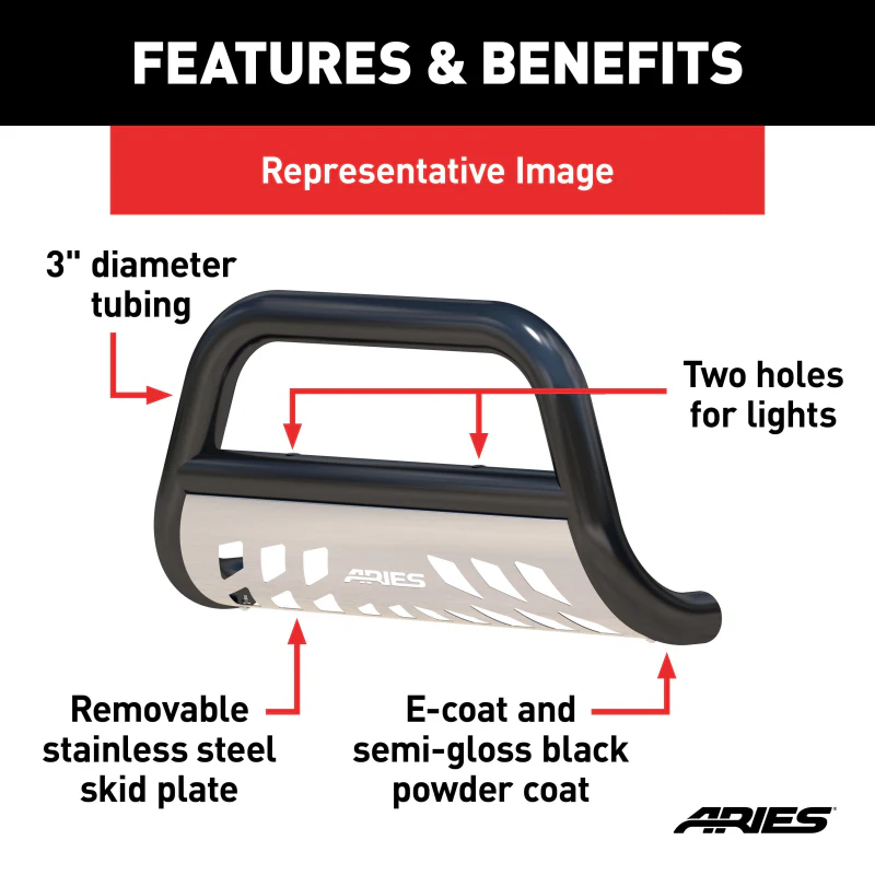 ARIES 3" Black Steel Bull Bar, Select Chevrolet, GMC C, K, Suburban, Tahoe Model B35-4009 - Image 5
