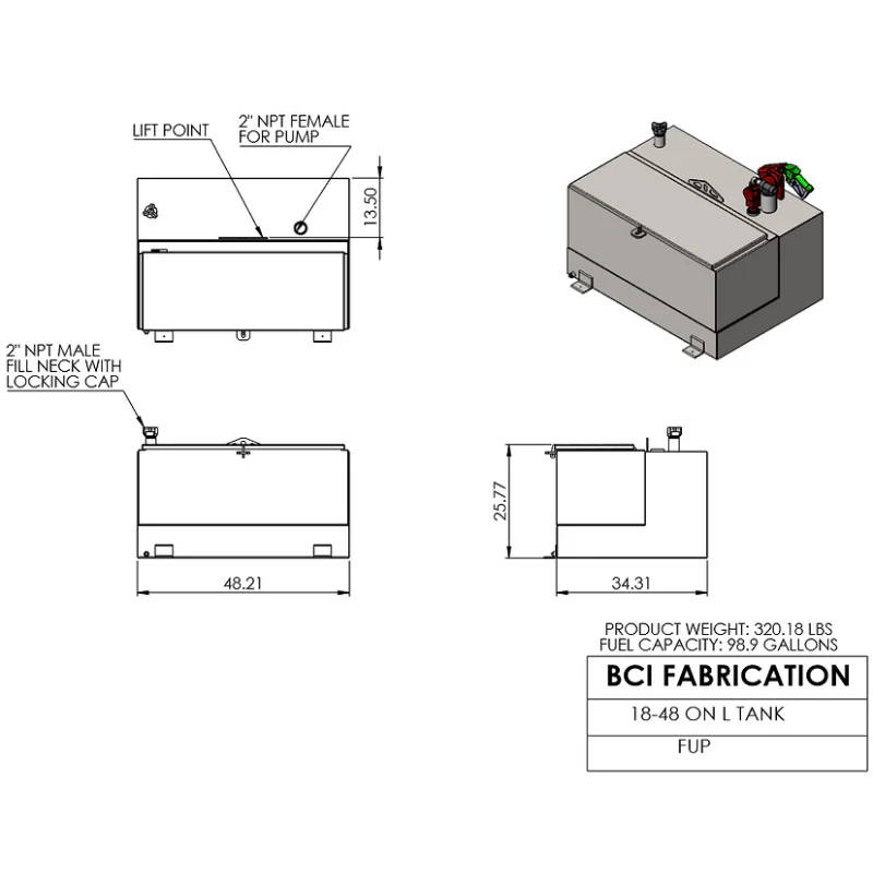 BCI Fabrication 100 Gallon Fuel Transfer Tank Toolbox Combo Model LTB100-18 - Image 5
