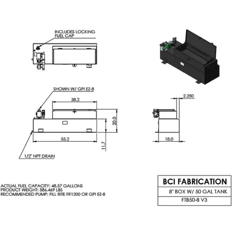 BCI Fabrication 50 Gallon Fuel Transfer Tank Toolbox Combo Model FTB50-8 - Image 4