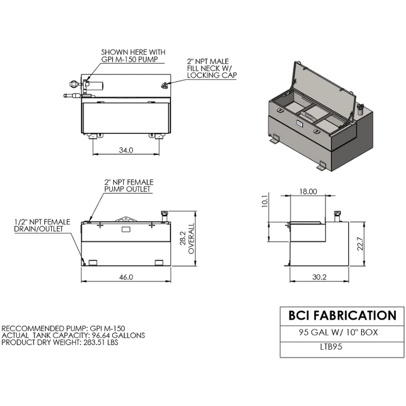 BCI Fabrication 95 Gallon Fuel Transfer Tank Toolbox Combo Model LTB95 - Image 5