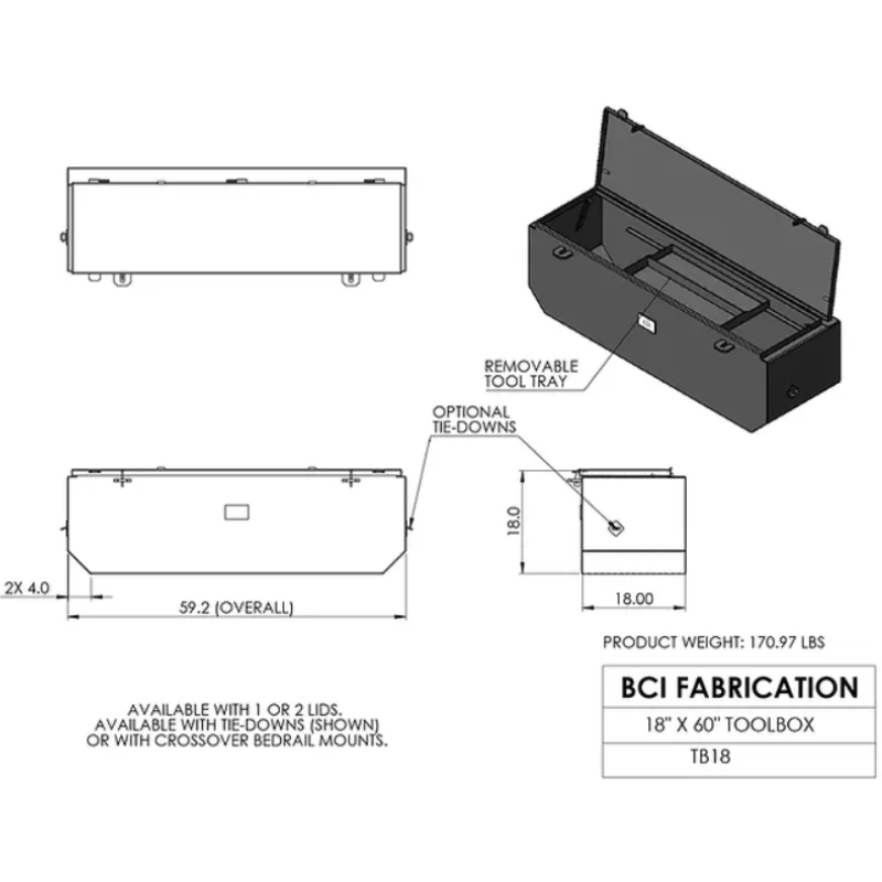 BCI Fabrication Steel Chest Truck Toolbox Single Lid Deep Model TB18 - Image 3