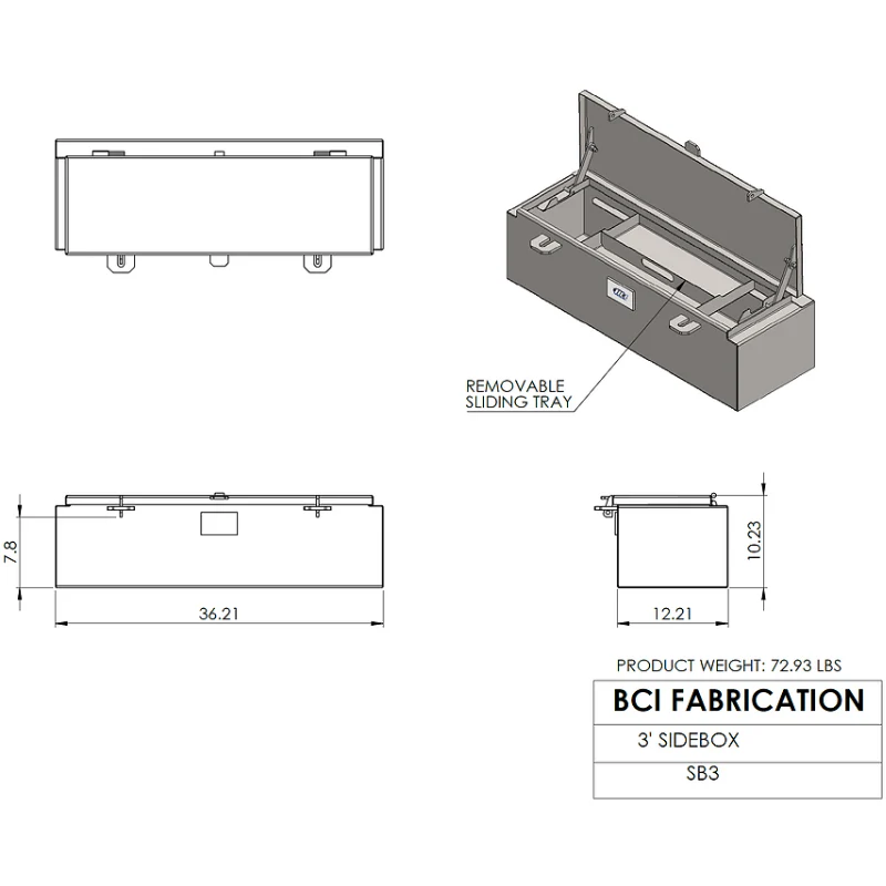 BCI Fabrication Top Mount Flatbed Toolbox 36" Single Lid Model SB3 - Image 4