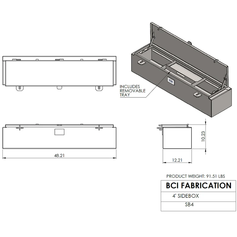 BCI Fabrication Top Mount Flatbed Toolbox 48" Single Lid Model SB4 - Image 4