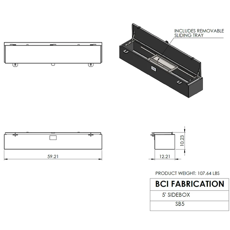 BCI Fabrication Top Mount Flatbed Toolbox 60" Single Lid Model SB5 - Image 3
