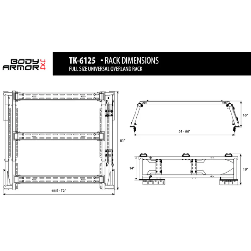 Body Armor 4X4 Mid Size Universal Overland Rack Model TK-6125 - Image 4