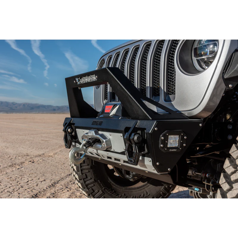 Bodyguard Gladiator Front Bumper Stubby With Push Bar End Cap Light Cutouts No Camera Harness Or Pod Bare Metal Model 99305BNN - Image 3