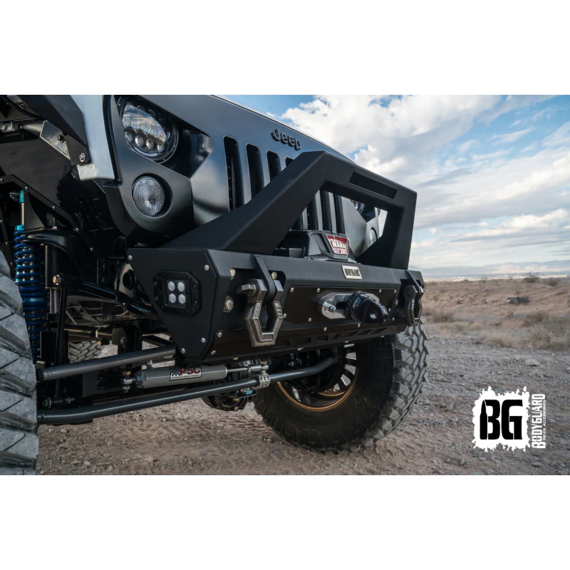 Bodyguard JK Front Bumper Stubby With Push Bar End Cap Light Cutouts No Camera Harness Or Pod Bare Metal Model 58134BNN - Image 2