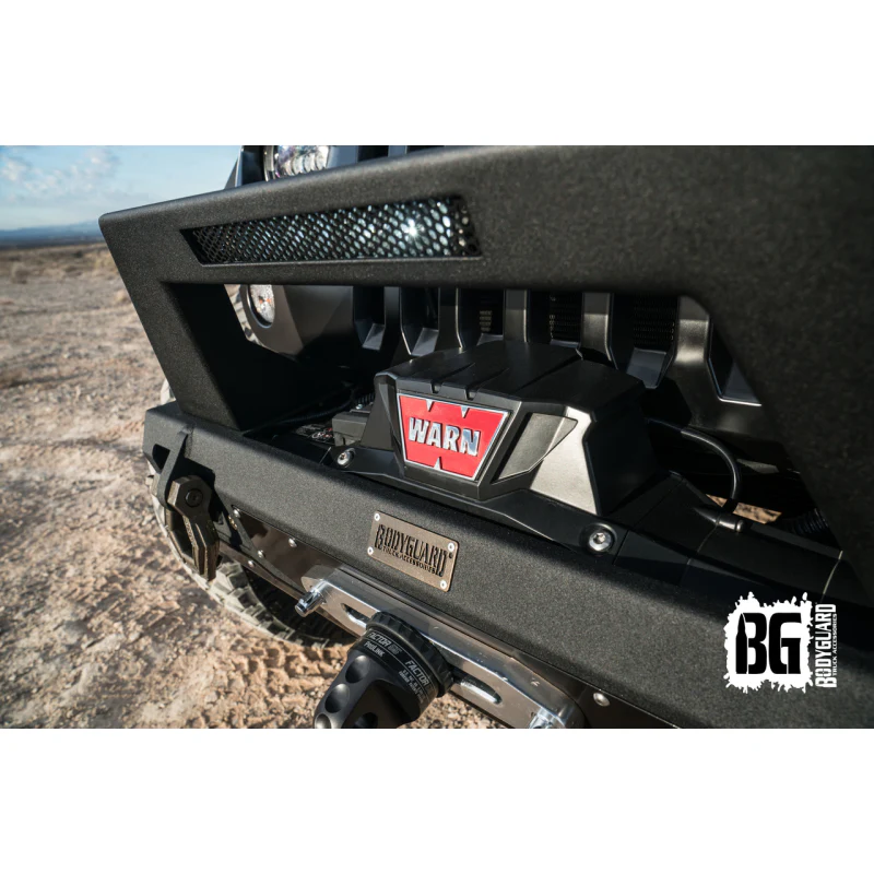 Bodyguard JK Front Bumper Stubby With Push Bar End Cap Light Cutouts With Camera Harness + Pod Bare Metal Model 58134BNB - Image 3