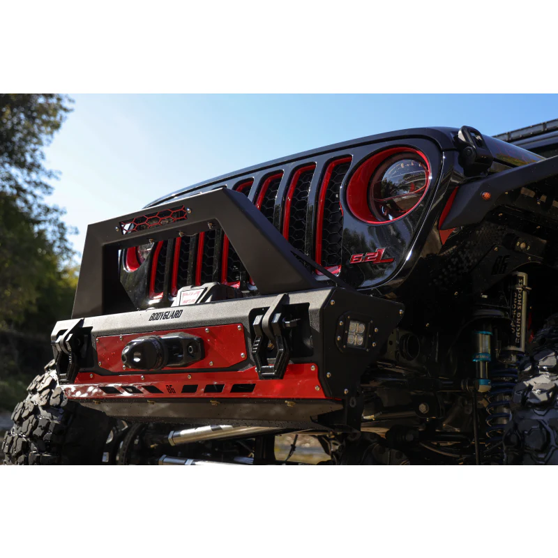 Bodyguard JL Front Bumper Stubby With Push Bar End Cap Light Cutouts With Camera Harness + Pod Texture Black Powder Coat Model 47077TNB - Image 4