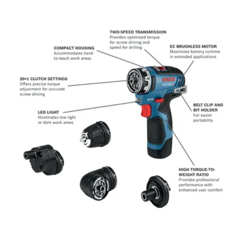 Bosch 12V Max Drill Driver With 5-In-1 Brushless Flexiclick System With (2) 2.0 Ah Batteries Model GSR12V-300FCB22 - Image 9