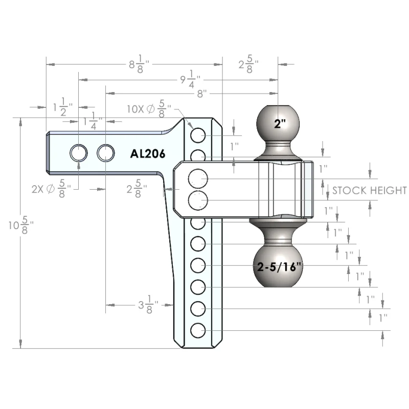 BulletProof Hitches 2.0" Aluminum Medium Duty 6" Drop/Rise Hitch Model AL206 - Image 7