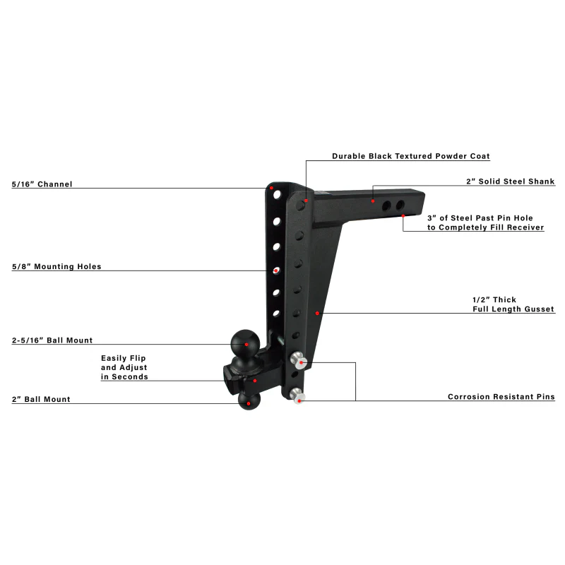 BulletProof Hitches 2.0" Heavy Duty 12" Drop/Rise Hitch Model HD2012 - Image 7