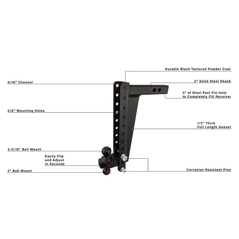 BulletProof Hitches 2.0" Heavy Duty 16" Drop/Rise Hitch Model HD2016 - Image 7