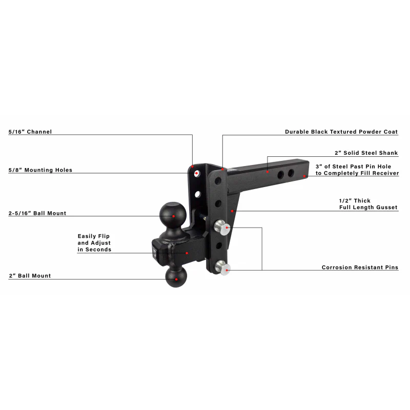 BulletProof Hitches 2.0" Heavy Duty 4" Drop/Rise Hitch Model HD204 - Image 8
