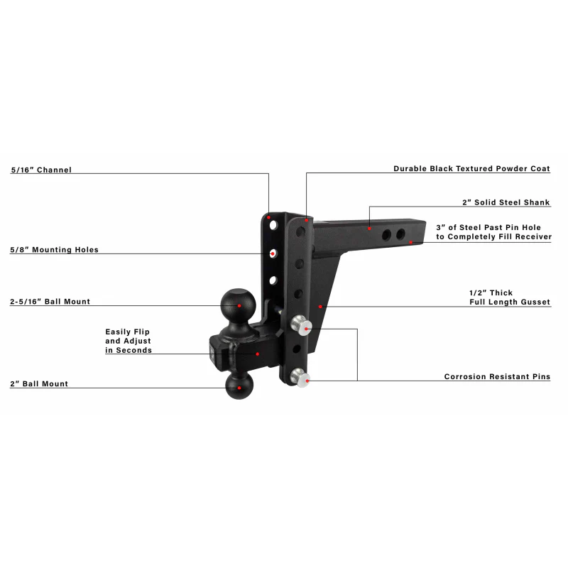 BulletProof Hitches 2.0" Heavy Duty 6" Drop/Rise Hitch Model HD206 - Image 8