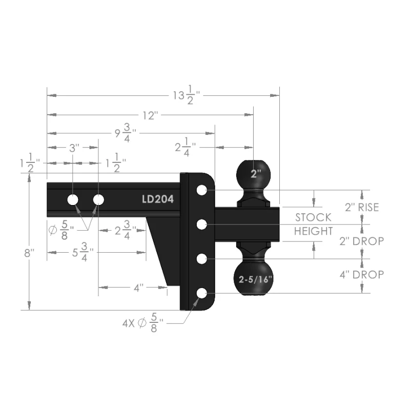 BulletProof Hitches 2.0" Light Duty 4" Drop/Rise Hitch Model LD204 - Image 8