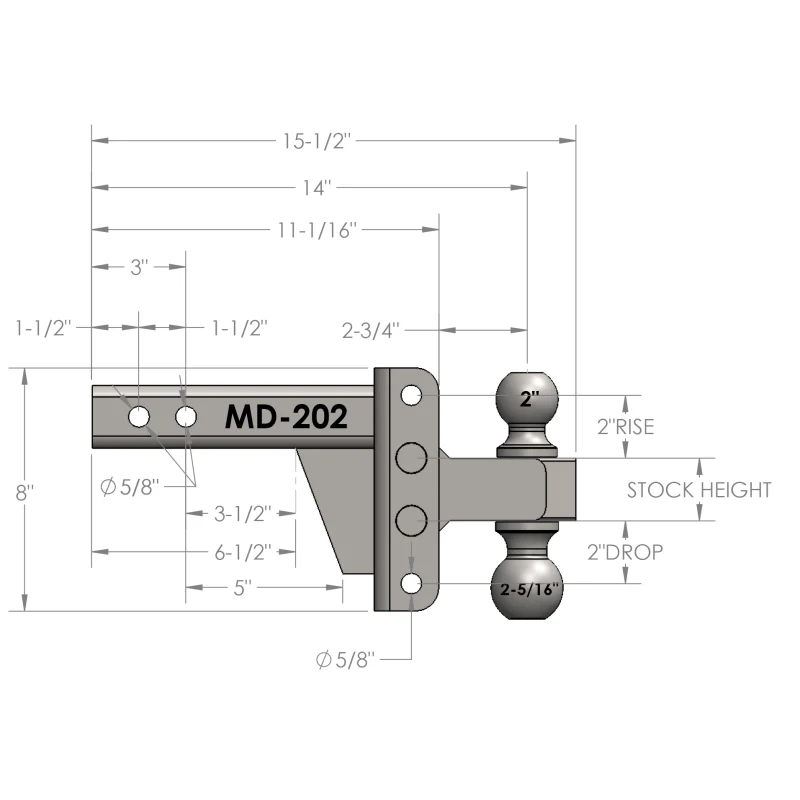 BulletProof Hitches 2.0" Medium Duty 2" Drop/Rise Hitch Model MD202 - Image 8