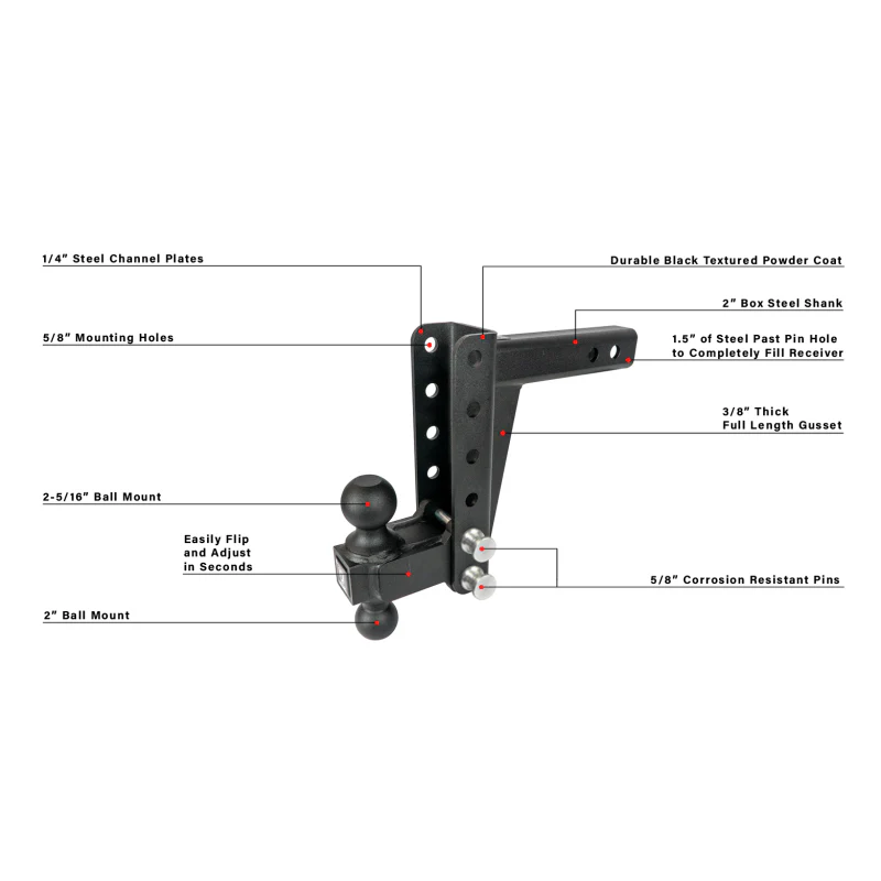 BulletProof Hitches 2.0" Medium Duty 6" Drop/Rise Hitch Model MD206 - Image 7