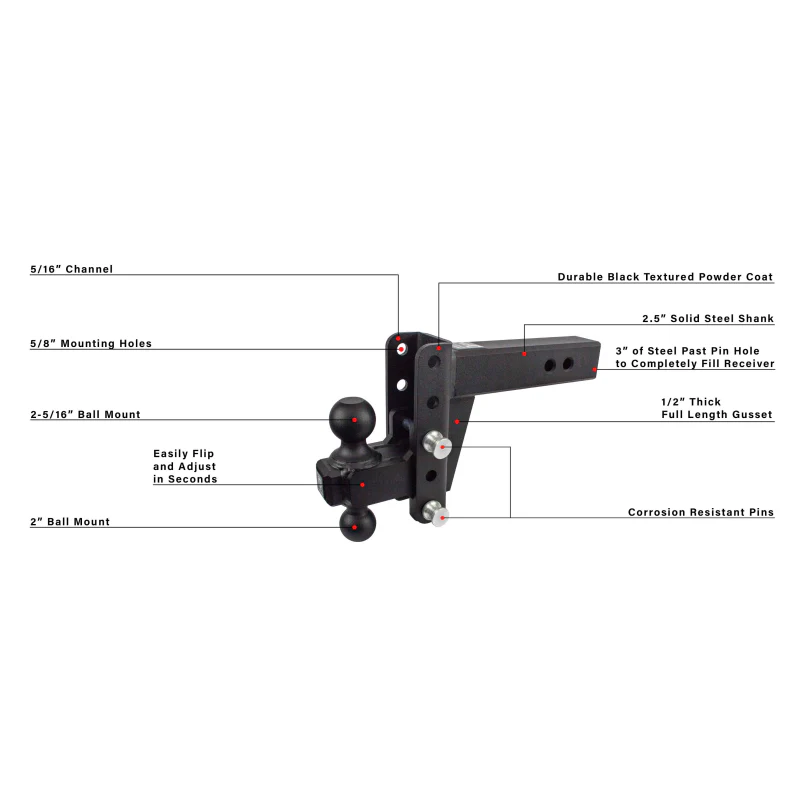 BulletProof Hitches 2.5" Heavy Duty 4" Drop/Rise Hitch Model HD254 - Image 8