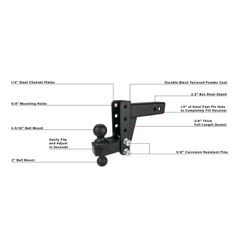 BulletProof Hitches 2.5" Medium Duty 4" Drop/Rise Hitch Model MD254 - Image 7