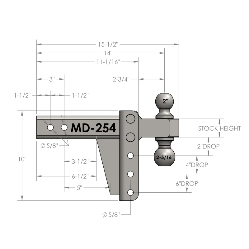 BulletProof Hitches 2.5" Medium Duty 4" Drop/Rise Hitch Model MD254 - Image 8