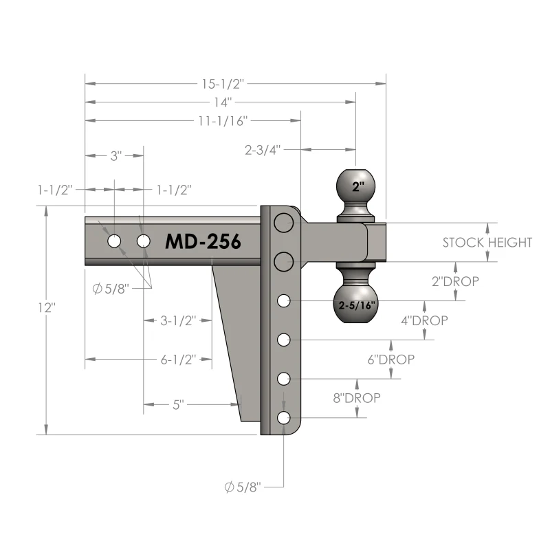 BulletProof Hitches 2.5" Medium Duty 6" Drop/Rise Hitch Model MD256 - Image 8