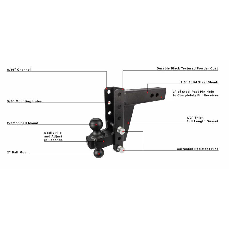 BulletProof Hitches 2.5" Shank Heavy Duty 6" Drop/Rise Hitch Model HD256 - Image 7