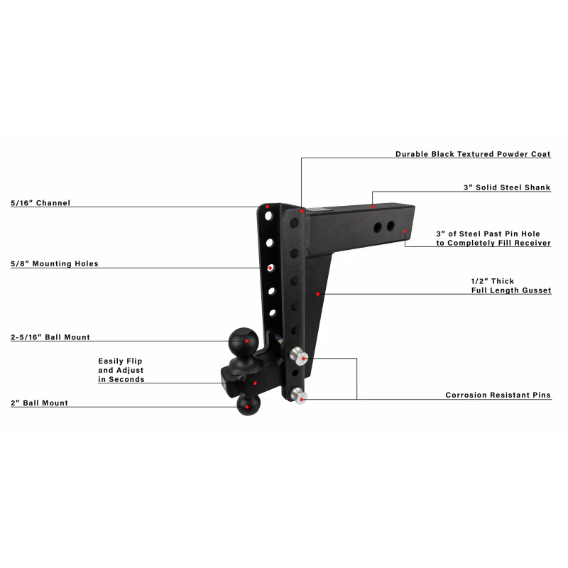 BulletProof Hitches 3.0" Heavy Duty 10" Drop/Rise Hitch Model HD3010 - Image 7